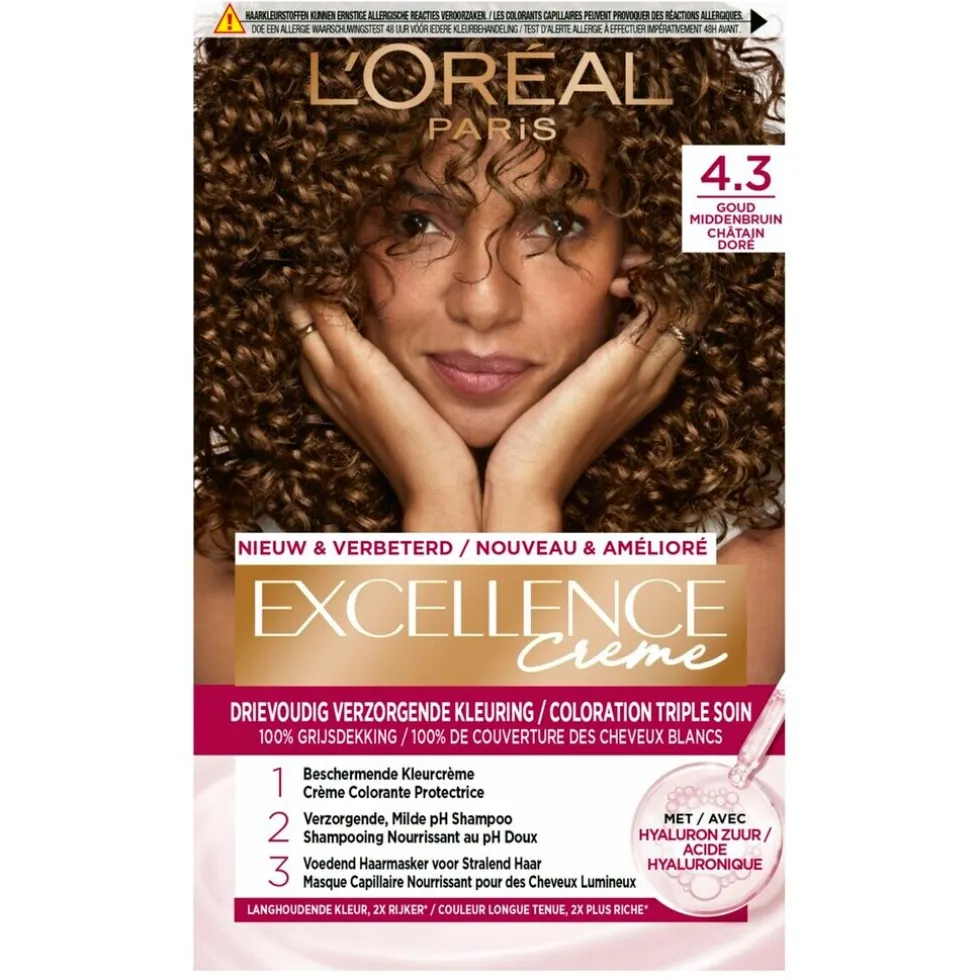 L'Oréal Paris Excellence Crème 4.3 Midden Goudbruin Haarkleuring