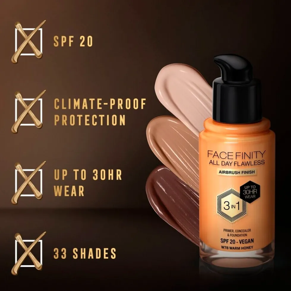 Max Factor Facefinity All Day Flawless W78 Warm Honey Foundation