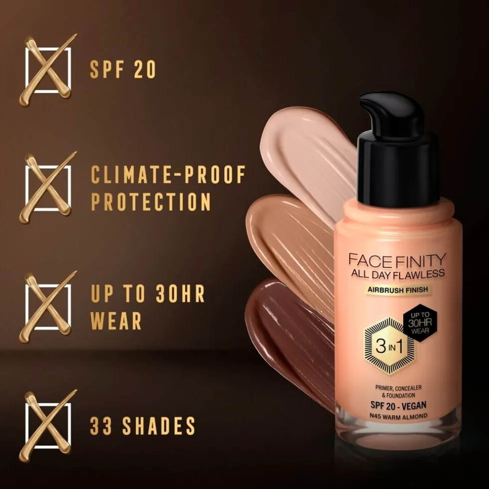 Max Factor Facefinity All Day Flawless N45 Warm Almond Foundation