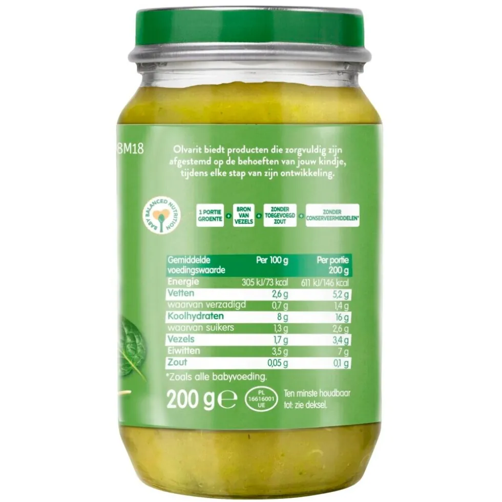 Olvarit 8+M Pasta Spinazie Zalm Maaltijdpotje