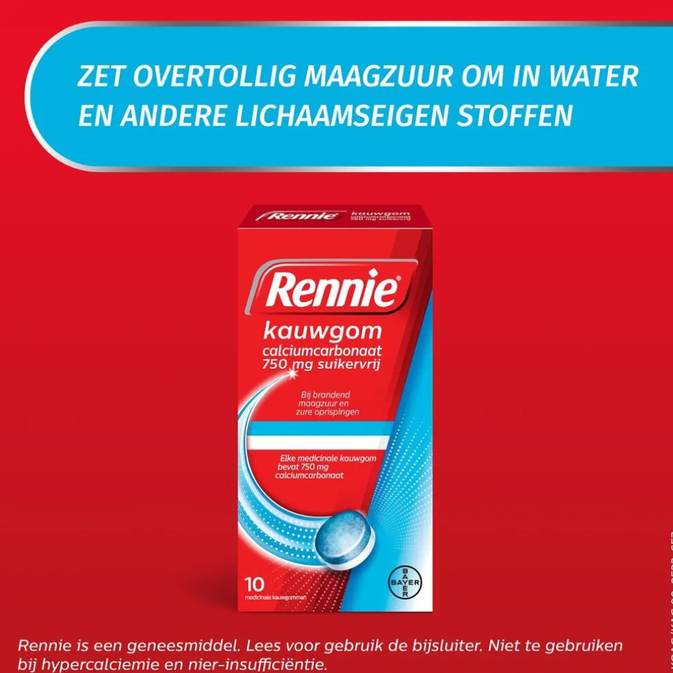 Rennie Calciumcarbonaat 750mg Suikervrije Kauwgom